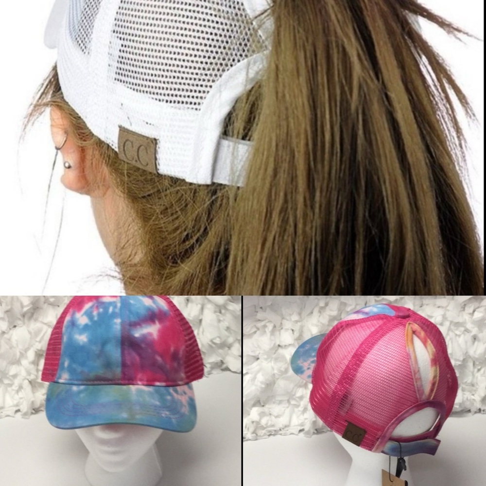 C.C. PONYCAPS OS Tie Dye Baseball Hat Adjustable Mesh Pink Blue - NWT